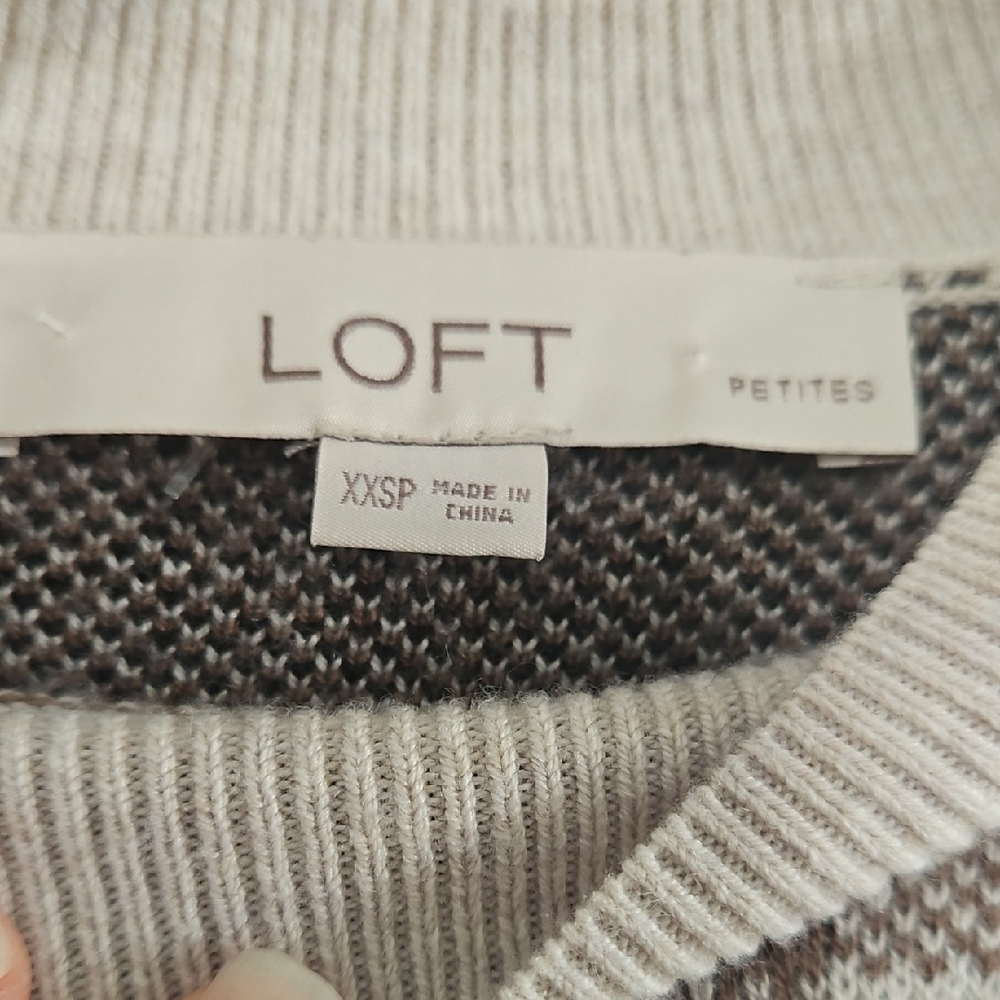 LOFT Plaid Knit Long-Sleeve Sweater Dress in Brown, Black & Cream - Picture 2 of 2